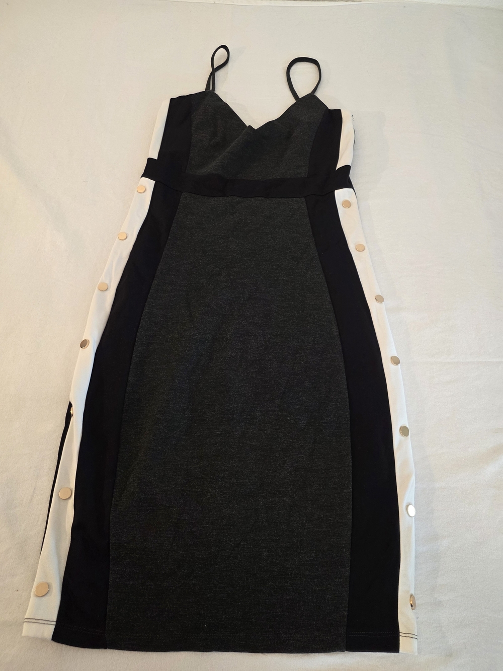 Mind Code Black, Charcoal & White Colorblock Midi Dress